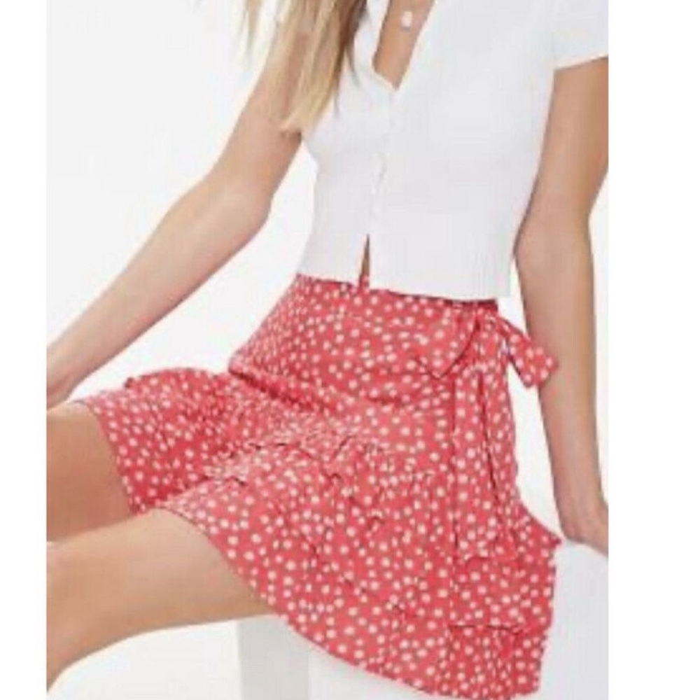 FOREVER 21 PINK FLORAL RUFFLE MINI SKIRT